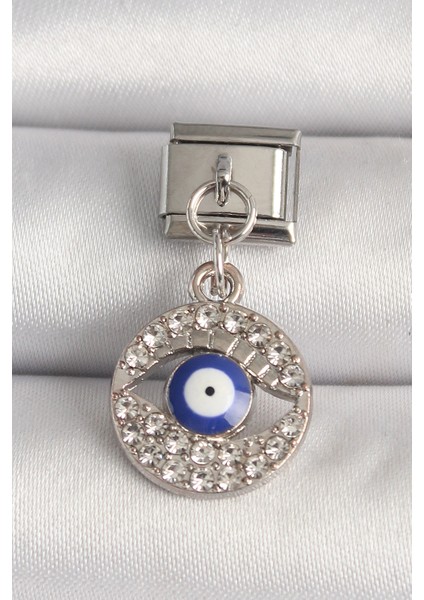 316L Çelik Gümüş Renk Zirkon Taşlı Göz Model Nazar Boncuk Detay Nomination Charm fiyatları