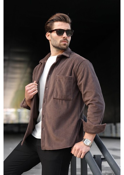 Kahverengi Düğmeli Kadife Erkek Gömlek E6766 fiyatları