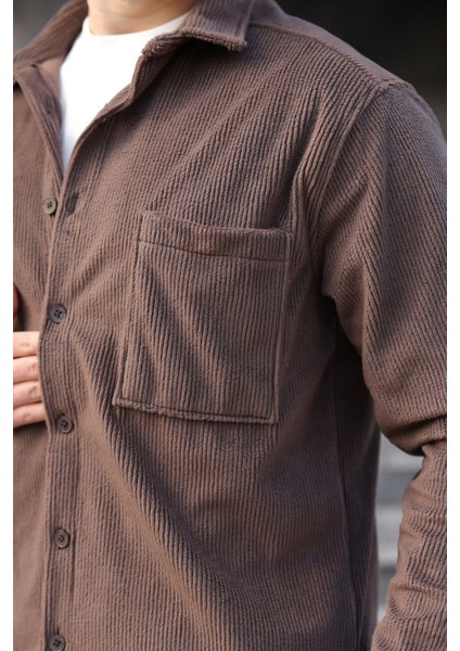 Kahverengi Düğmeli Kadife Erkek Gömlek E6766 fırsatları