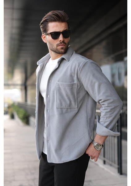 Gri Düğmeli Kadife Erkek Gömlek E6766 fiyatları