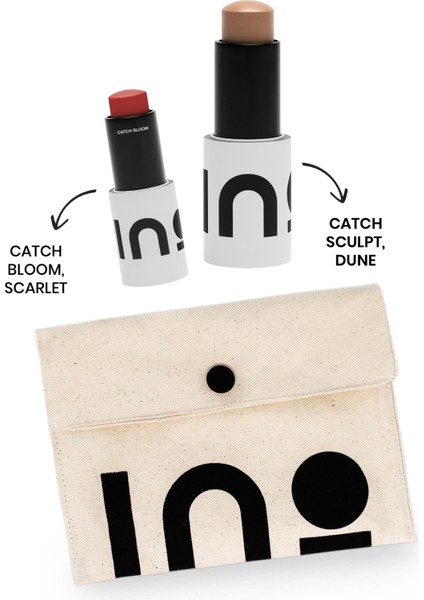 Ino Beauty Catch Sculpt Multi Use Contour Stick Dune + Catch Bloom Pocket Lip Cheek Stick Scarlet + Ino Makyaj Çantası fiyatları