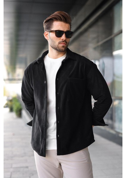 Siyah Düğmeli Kadife Erkek Gömlek E6766 fiyatları