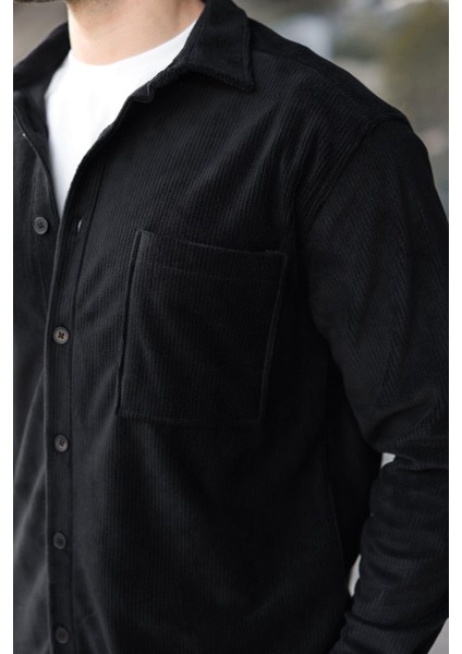 Siyah Düğmeli Kadife Erkek Gömlek E6766 modelleri