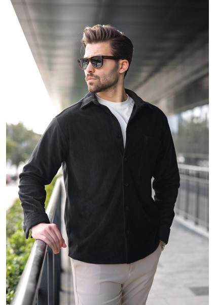 Siyah Düğmeli Kadife Erkek Gömlek E6766 fırsatları