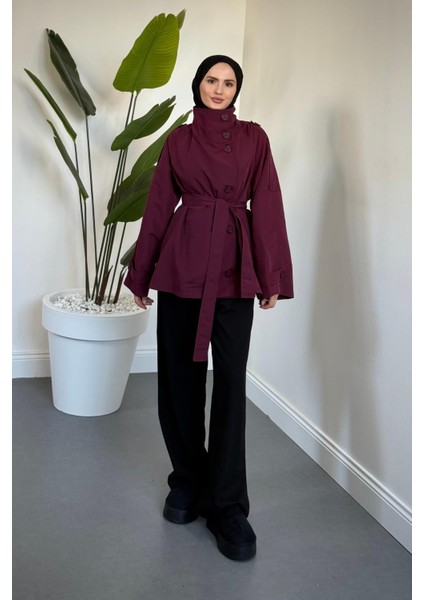 Marivelle Dik Yaka Trençkot Bordo