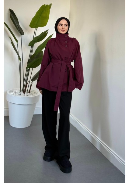 Marivelle Dik Yaka Trençkot Bordo modelleri