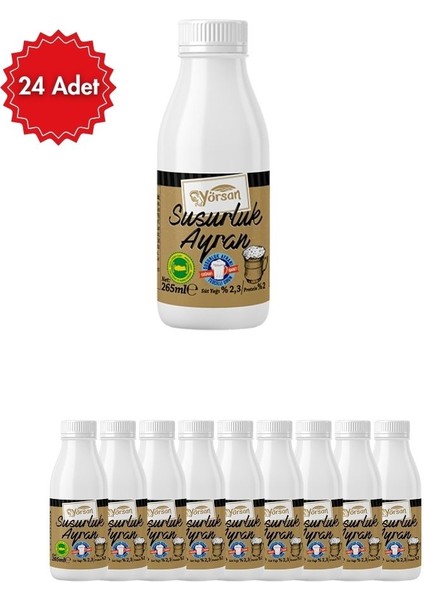 Susurluk Ayran %2,3 Yağlı 265 ml 24 Adet – Doğal Fermente Yoğurt Tadında Serinletici Ayran