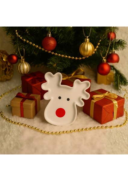 Ren Geyiği Yılbaşı Sunumu – 17×17 cm | Modern & Eğlenceli Dekoratif Tabak