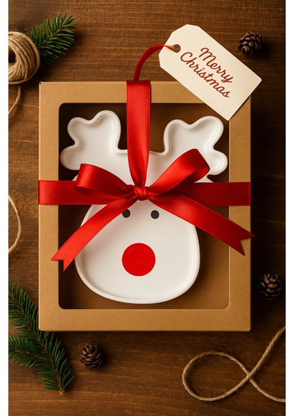 Ren Geyiği Yılbaşı Sunumu – 17×17 cm | Modern & Eğlenceli Dekoratif Tabak indirimleri