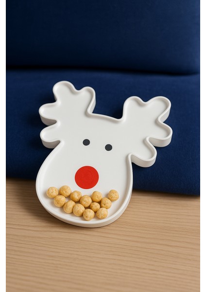 Ren Geyiği Yılbaşı Sunumu – 17×17 cm | Modern & Eğlenceli Dekoratif Tabak