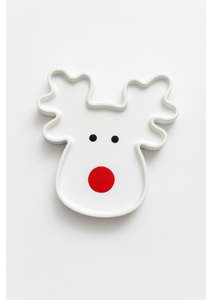 Ren Geyiği Yılbaşı Sunumu – 17×17 cm | Modern & Eğlenceli Dekoratif Tabak