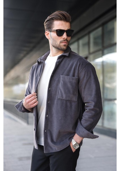 Füme Düğmeli Kadife Erkek Gömlek E6766