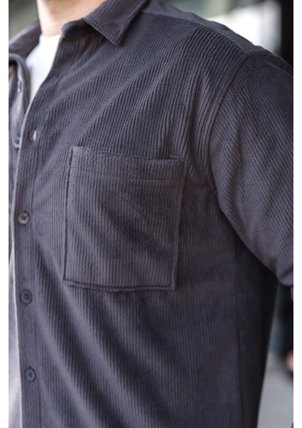 Füme Düğmeli Kadife Erkek Gömlek E6766 fiyatları