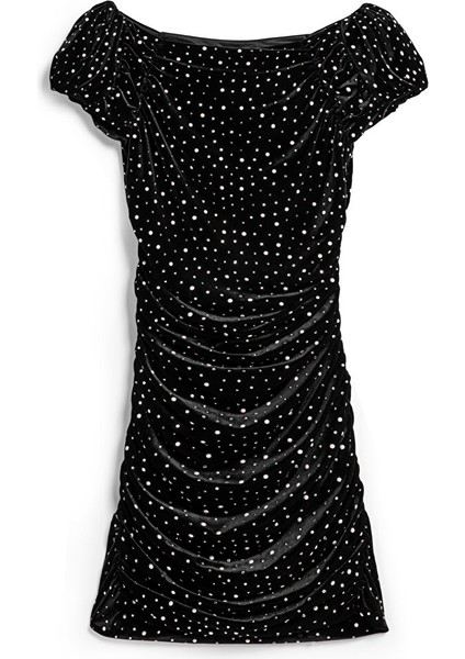 HOTFIX VE İNCİ BASKILI KADİFE ELBİSE TW6250002254001 indirimleri