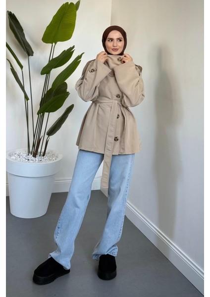 Marivelle Dik Yaka Trençkot Bej