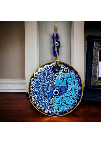 Yaldızlı Nazar Boncuklu Tavus Kuşu Duvar Süsü Cam Duvar Dekoru fırsatları