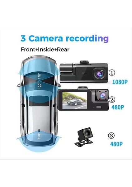 Sürüş Kaydedici Hd 1080P 2 Inç Ekran 3 Yollu Wifi 3 Lens ile Gece Görüşü ile Park Izleme Dvr Kaydedici (Yurt Dışından) fırsatları