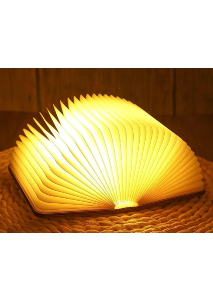 3D Katlanabilir Not Defteri Şeklinde LED Işıklı Masa Lambası Ahşap Şarj Edilebilir Gece Lambası