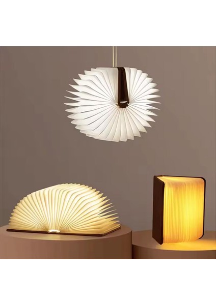3D Katlanabilir Not Defteri Şeklinde LED Işıklı Masa Lambası Ahşap Şarj Edilebilir Gece Lambası fırsatları