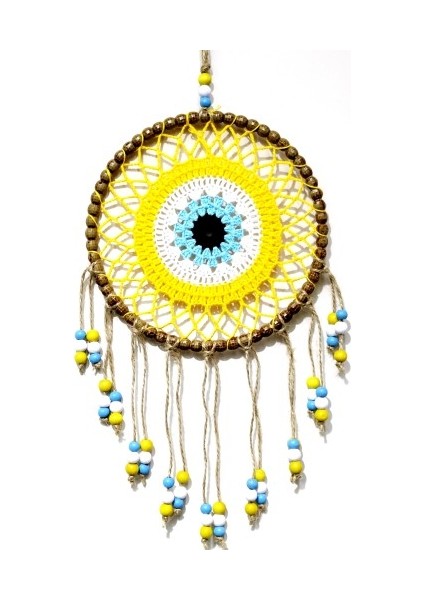 Sarı Motifli Renkli Boncuklu El Yapımı Duvar Süsü