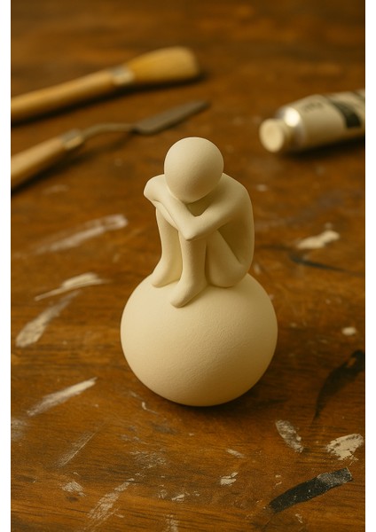 Minimalist Düşünen Figür Biblo – 10 cm | Modern Sanatsal Dekor