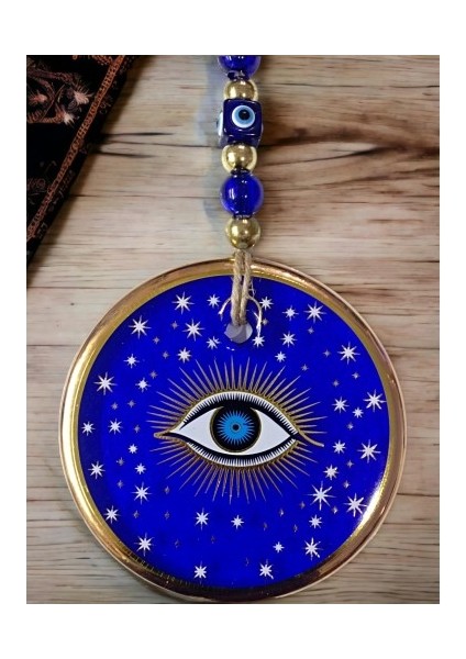 Yaldızlı Mavi Renk Yıldız Motifli Gözlü Duvar Süsü Cam Duvar Dekoru fiyatları