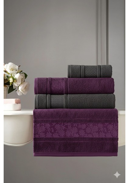 Blesso Havlu Seti Hamam Takımı Mürdüm-Antrasit