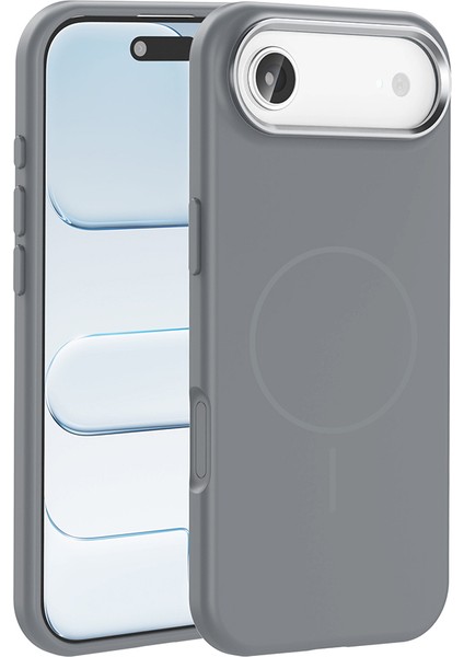 iPhone 17 Air Kılıf M-Safe Şarj Özellikli Metal Kamera Çerçeveli Mtsc Edi Silikon Kapak - Titanyum-G