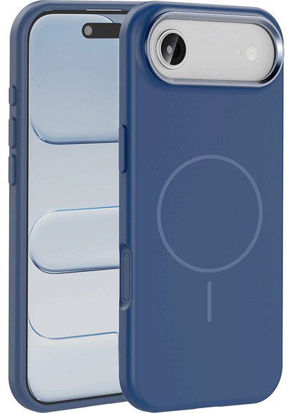 iPhone 17 Air Kılıf M-Safe Şarj Özellikli Metal Kamera Çerçeveli Mtsc Edi Silikon Kapak - Lacivert