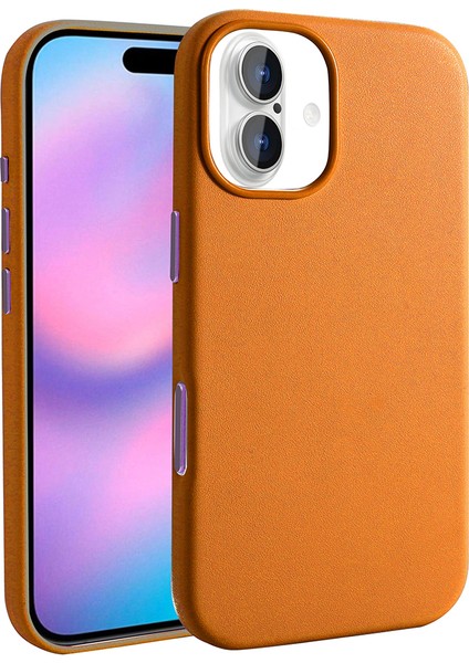 iPhone 17 Kılıf M-Safe Şarj Özellikli Pu Deri Görünümlü Mtsc Kupra Kapak - Turuncu