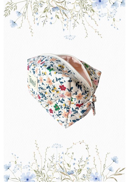 Renkli Çiçekli %100 Pamuk Makyaj ve Kozmetik Çantası | 22X12X10 cm | Seyahat Organizer indirimleri