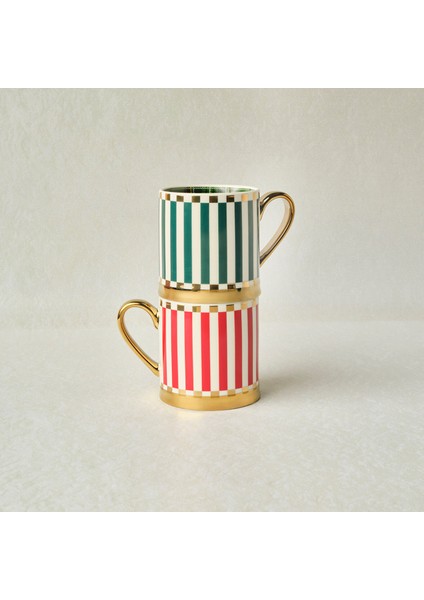 New Year Yılbaşı Kırmızı ve Yeşil Çizgili 2'li Kupa Seti 330 ml fiyatları