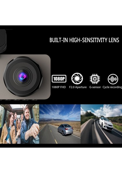 Araba Için 3 Kanal Çizgi Kamera 1080P Hd Araba Kamerası Ön Arka Gece Görüşü 170 ° Geniş Açı Döngü Kaydı (Yurt Dışından)