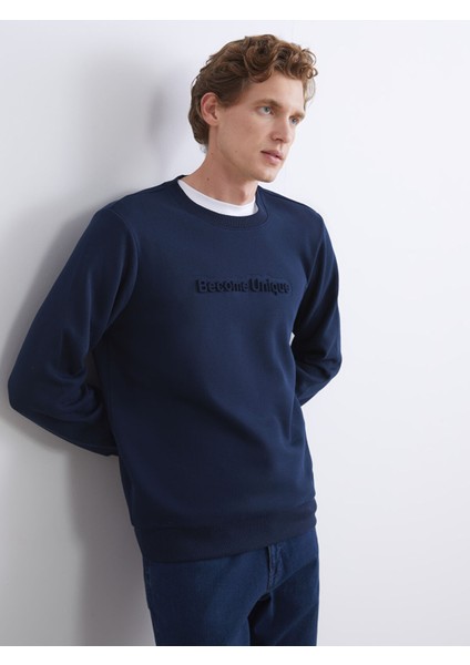 Yeni Sezon Bisiklet Yaka Baskılı Erkek Kalın Sweatshirt