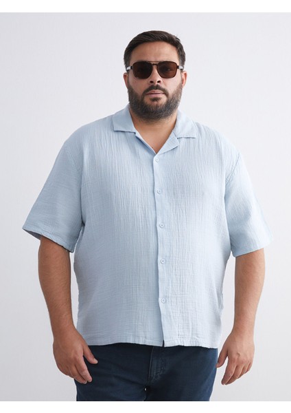 Yeni Sezon Büyük Beden Resort Yaka Kısa Kollu Müslin Erkek Gömlek