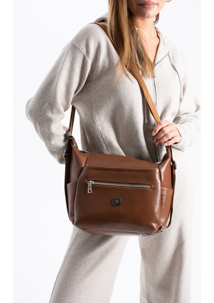 Kadın 4 Bölmeli Suni Yumuşak Deri Omuz ve Sırt Çantası