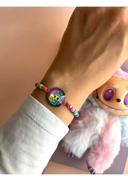 Labubu Figürlü Fimo Boncuklu Makrome Bileklik (Rastgele Gönderim)