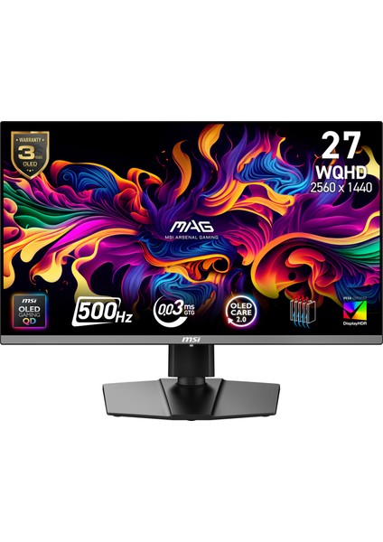 Msı 26.5" Mag 272QP Qd-Oled X50 2560X1440 (Wqhd) 16:9 Flat Qd-Oled 500HZ 0.03MS Freesync Premıum Pro Pıvot Gamıng Monıtor