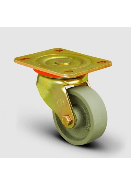 ED01VKV150 Döner Tablalı Sarhoş Döküm Tekerlek ÇAP:150 Ağır Sanayi Tekerleği 550 kg Sarı Maşa Oynak Tabla Bağlantılı Burçlu
