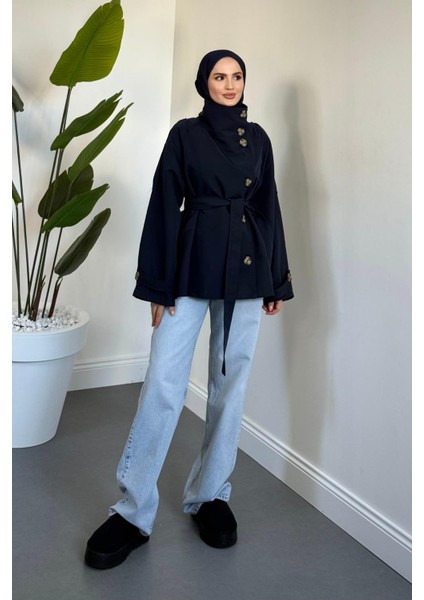 Marivelle Dik Yaka Trençkot Lacivert