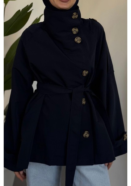 Marivelle Dik Yaka Trençkot Lacivert modelleri