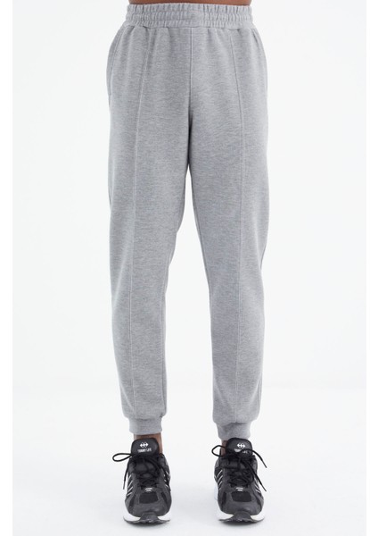 Gri Melanj Bağcıklı Ön Dikiş Detaylı Standart Kalıp Erkek Eşofman Alt - 84994