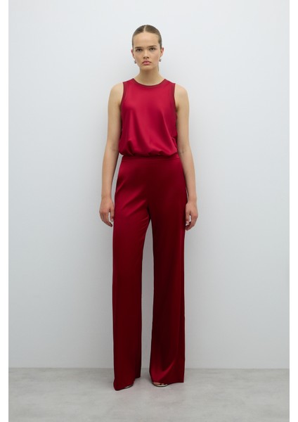 Düz Paça Saten Pantolon Bordo K2512057_008 fırsatları