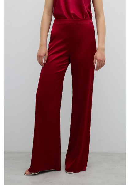 Düz Paça Saten Pantolon Bordo K2512057_008