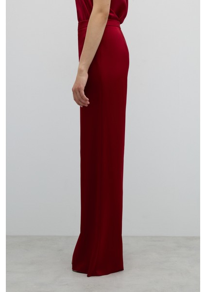 Düz Paça Saten Pantolon Bordo K2512057_008