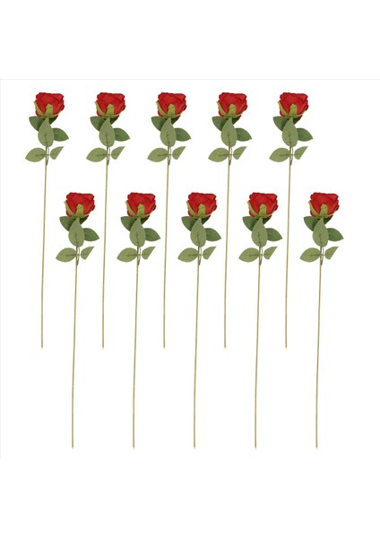 Yapay Gül Çiçek Kırmızı Ipek Gülleri Kök Çiçekler Buket Buket Düğün Ev Dekoru 10 (Kırmızı) Paket (Yurt Dışından)