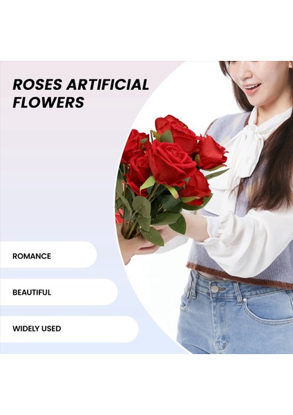 Yapay Gül Çiçek Kırmızı Ipek Gülleri Kök Çiçekler Buket Buket Düğün Ev Dekoru 10 (Kırmızı) Paket (Yurt Dışından) fırsatları