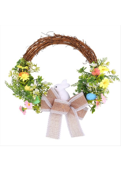Paskalya Bahar Çelenk Yapay Paskalya Tavşanı Çelenk Pastel Yumurtalar ve Kapı ve Açık Ev Dekoru Için Karışık Çiçekler (Yurt Dışından)