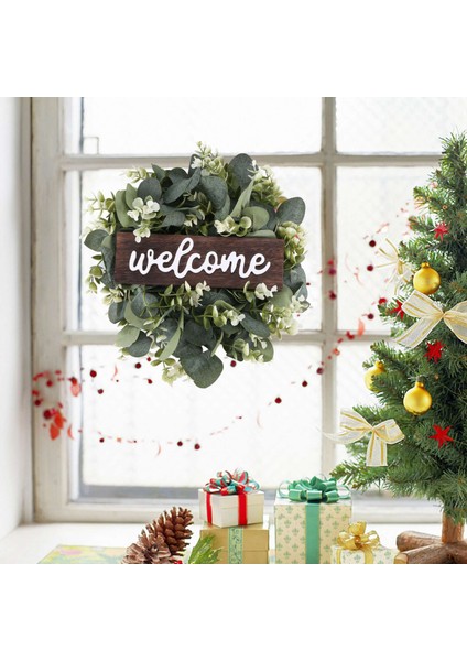 Garland Kapısı Dekorasyonu ile Hoş Geldiniz Işareti Ahşap Asma Işaret Yapay Okaliptüs Çiftlik Evi Sundurma Dekorasyonu (Yurt Dışından) modelleri