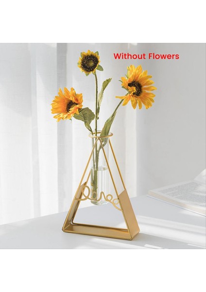 Metal Çiçek Vazo Standı Şeffaf Cam Vazo Masaüstü Ev Hidroponik Bitkiler Ev Dekor Ofis Dekorasyonu B (Yurt Dışından) modelleri